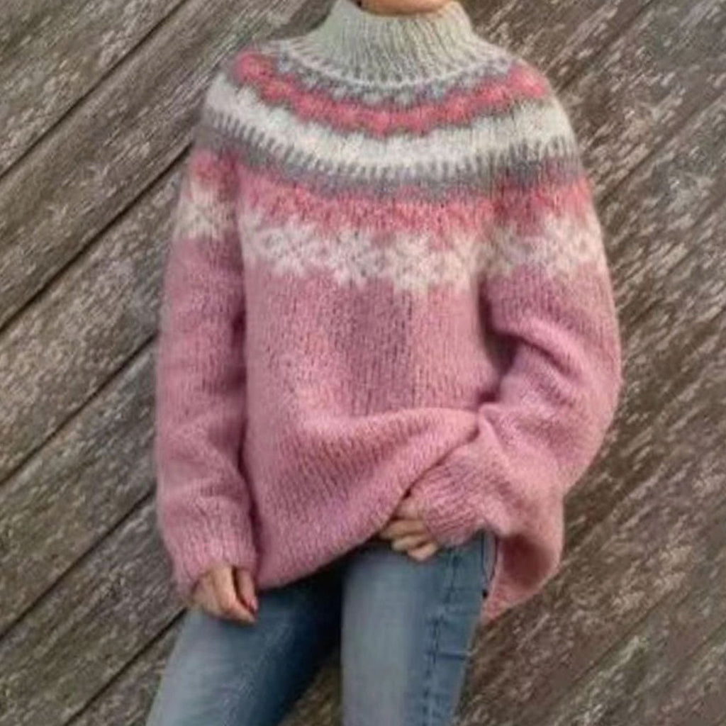 Women's Relaxed-Fit Fair Isle Nordic Pattern Sweater - Pink
