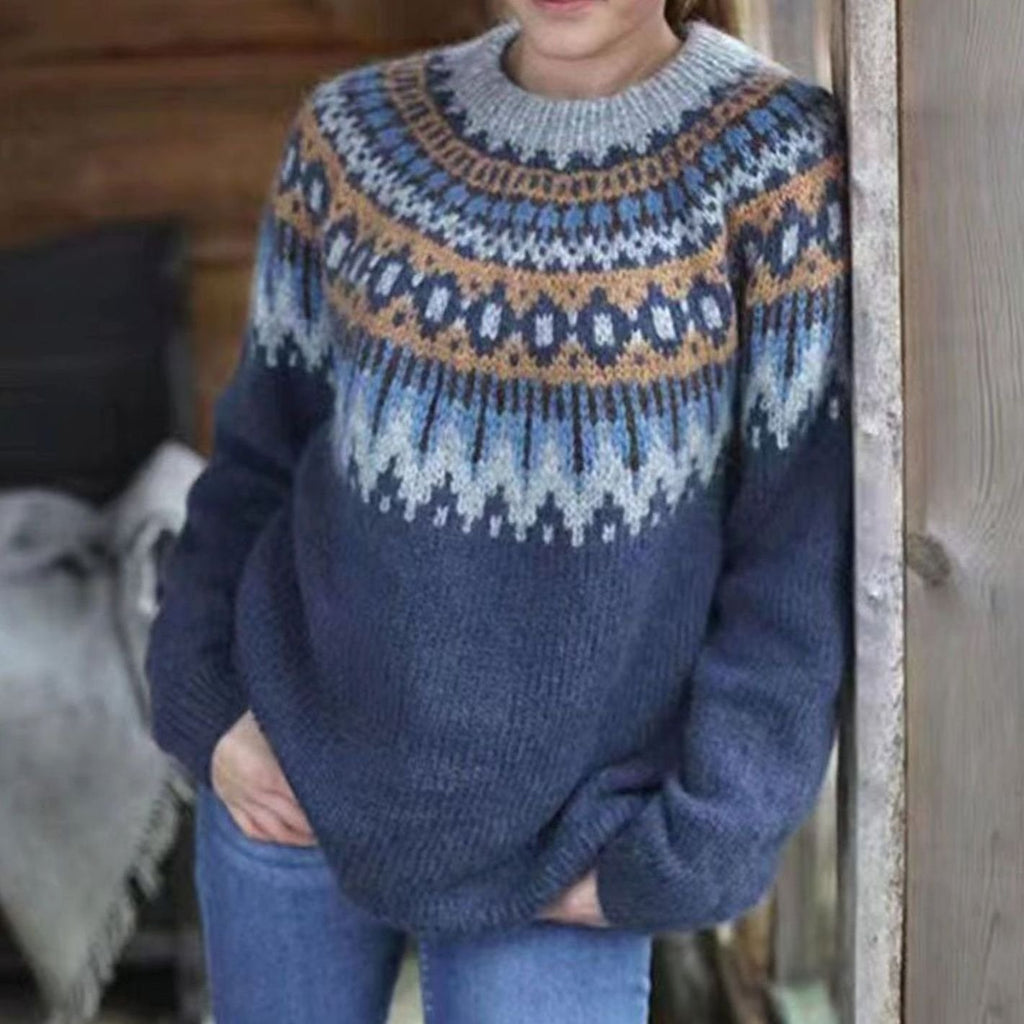 Women's Relaxed-Fit Fair Isle Nordic Pattern Sweater - Grey