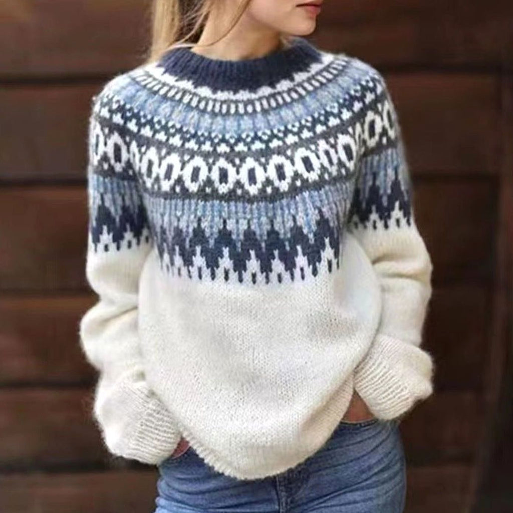 Women's Relaxed-Fit Fair Isle Nordic Pattern Sweater - White