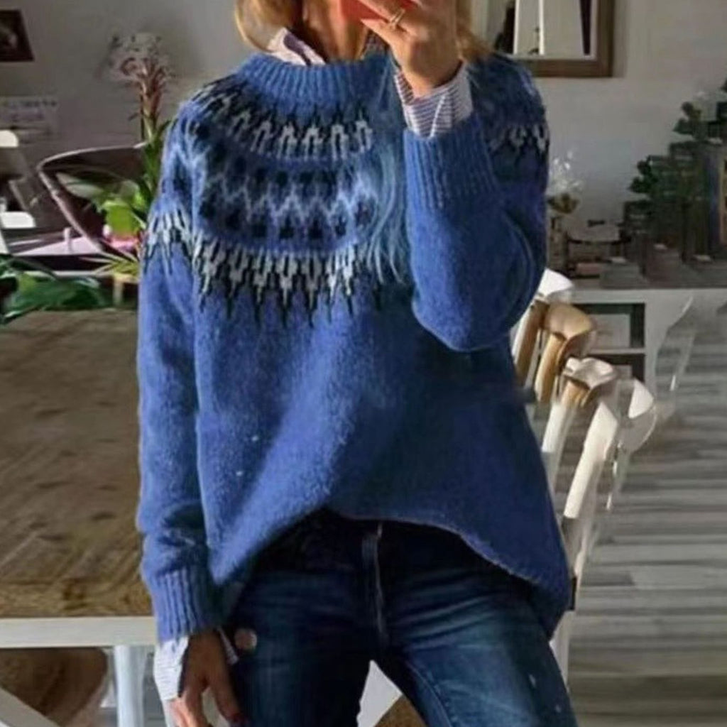 Women's Relaxed-Fit Fair Isle Nordic Pattern Sweater - Blue