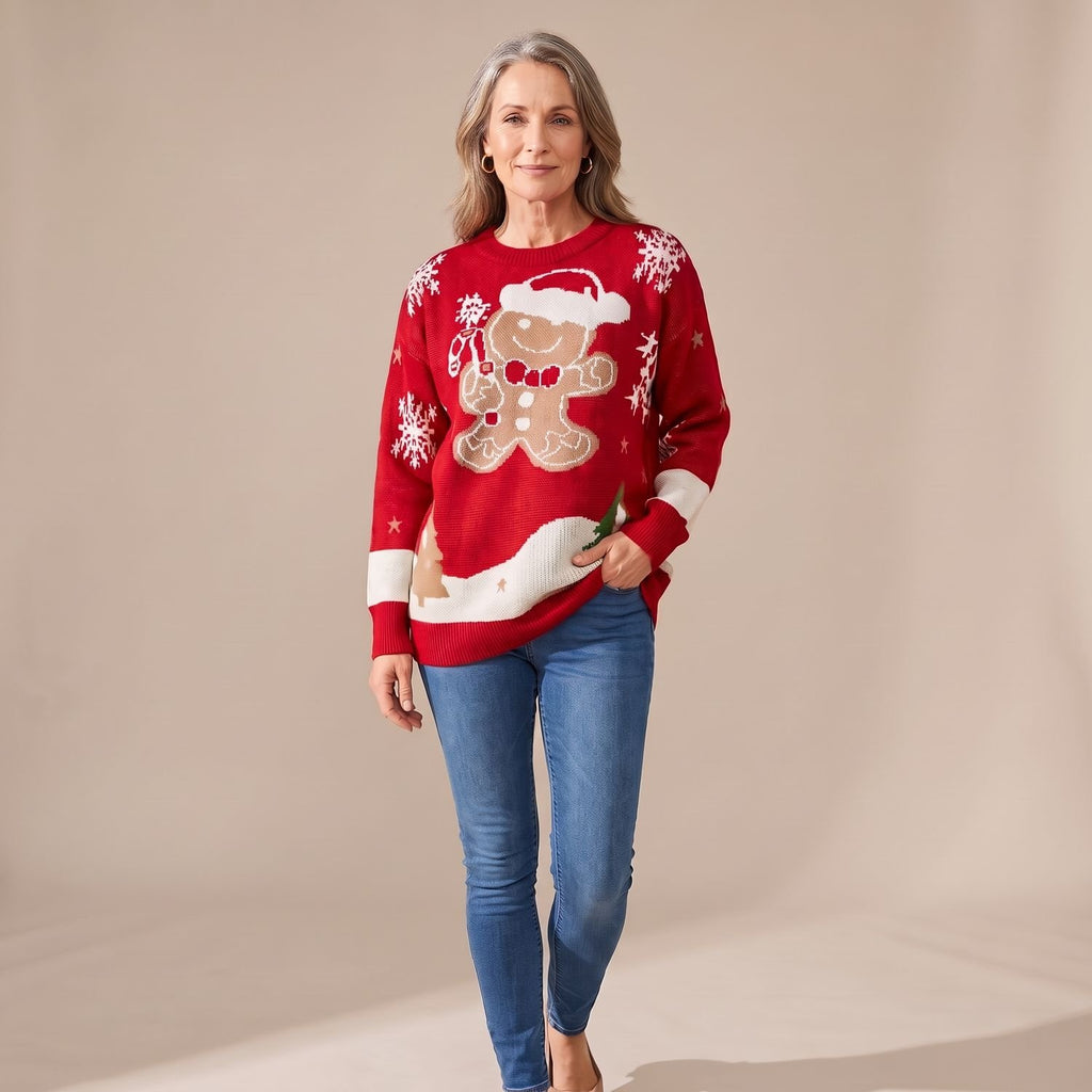 Women's Relaxed-Fit Gingerbread Knit Christmas Sweater