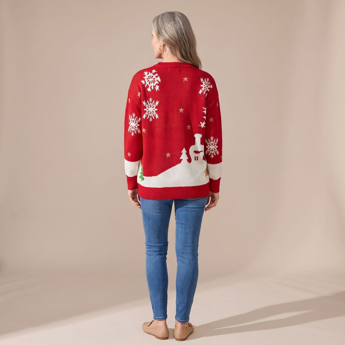 Women's Relaxed-Fit Gingerbread Knit Christmas Sweater