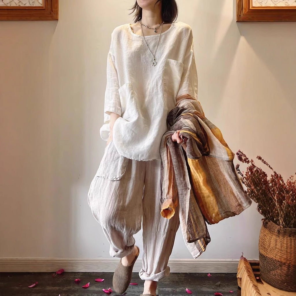 Women's Relaxed-Fit Linen Patch-Pocket Tunic Top