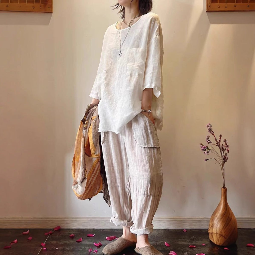 Women's Relaxed-Fit Linen Patch-Pocket Tunic Top