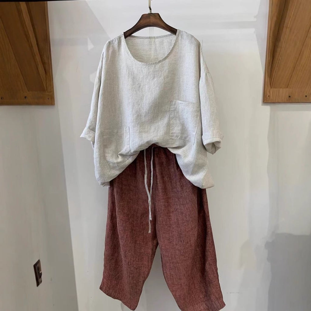 Women's Relaxed-Fit Linen Patch-Pocket Tunic Top