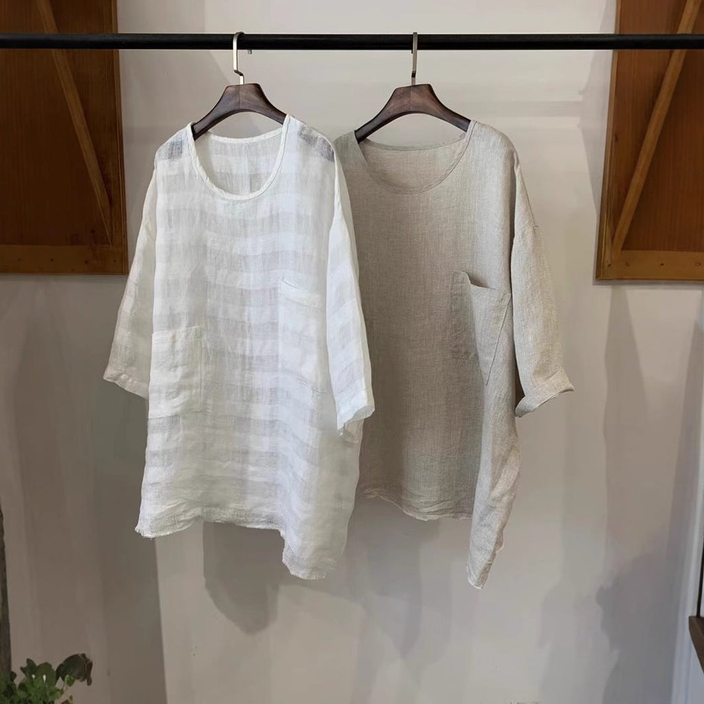Women's Relaxed-Fit Linen Patch-Pocket Tunic Top