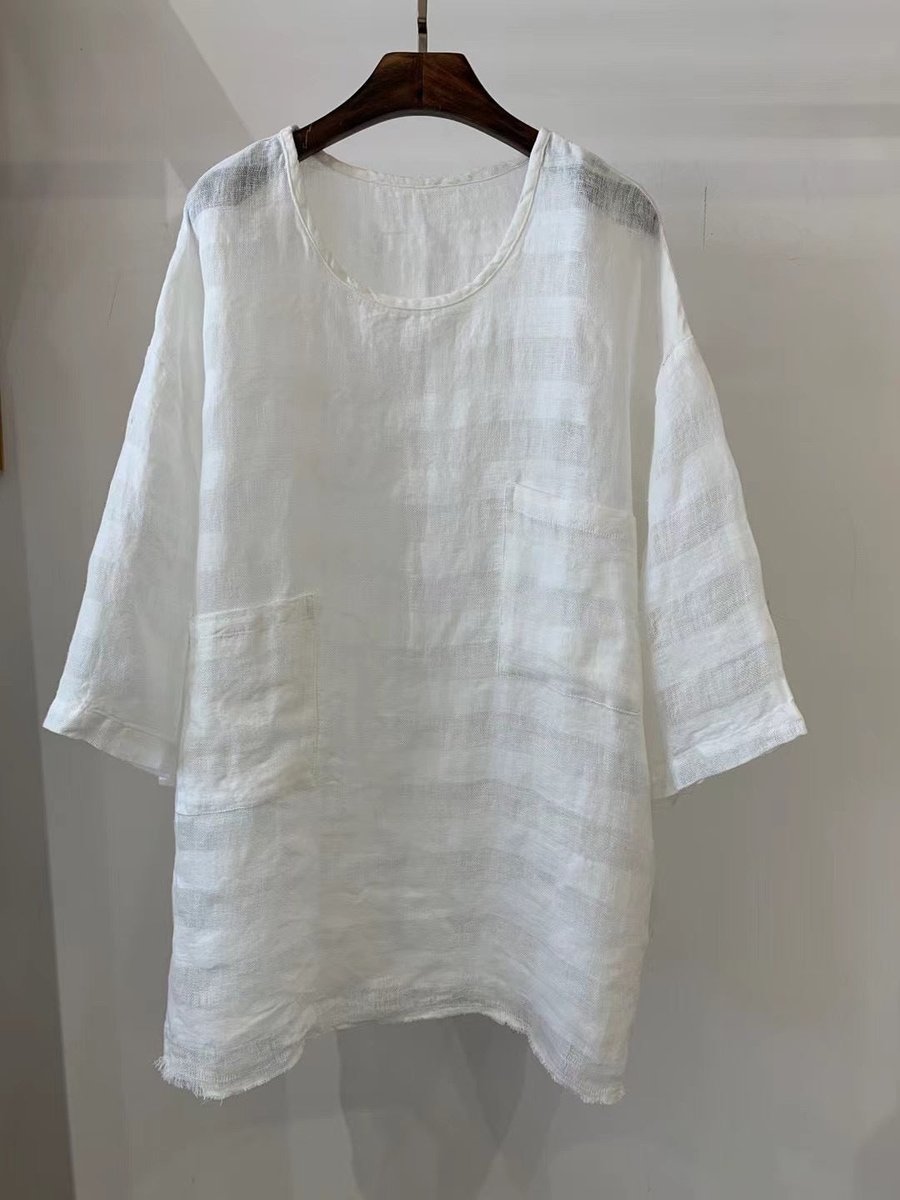 Women's Relaxed-Fit Linen Patch-Pocket Tunic Top - 1