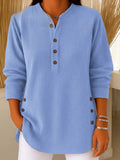 Women's Relaxed-Fit Longline Henley Ribbed Tunic Top - Blue