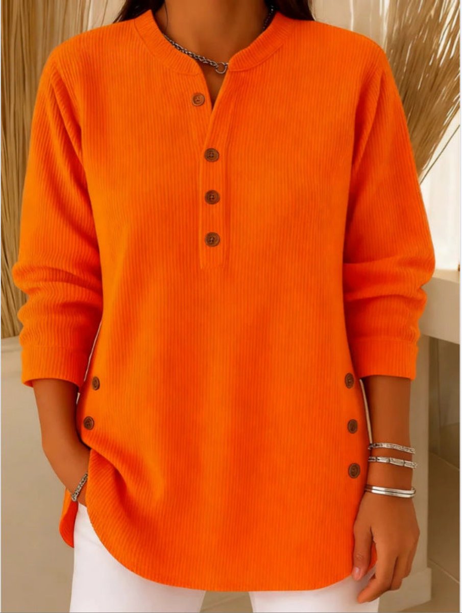 Women's Relaxed-Fit Longline Henley Ribbed Tunic Top - Orange