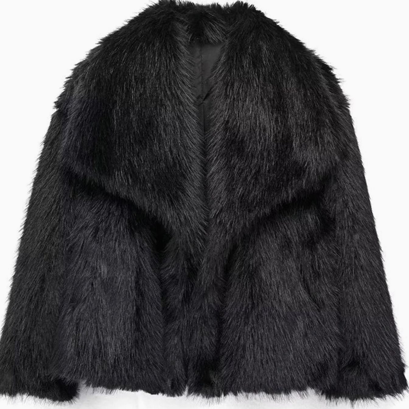Women's Relaxed Fit Open Front Faux Fur Jacket - Black