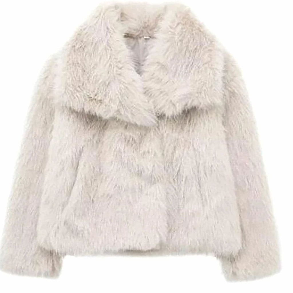 Women's Relaxed Fit Open Front Faux Fur Jacket - Cream