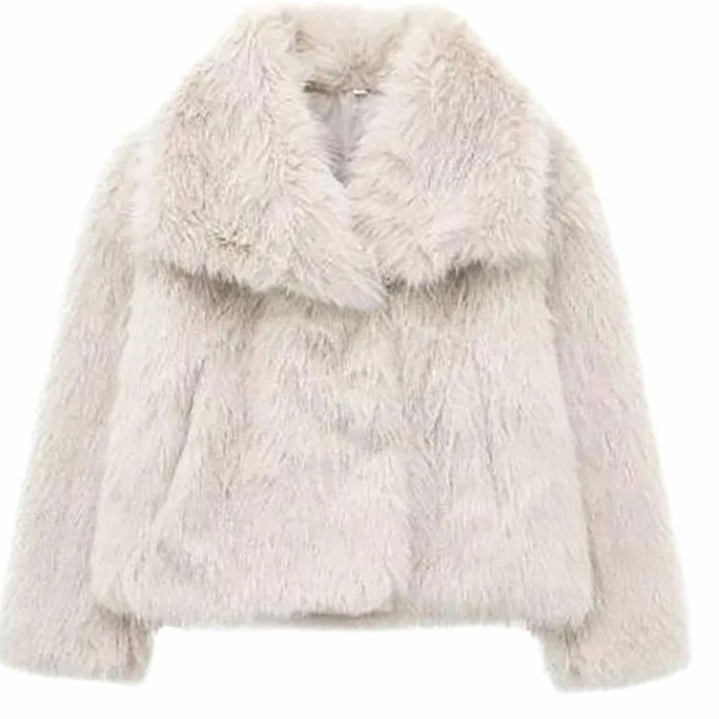 Women's Relaxed Fit Open Front Faux Fur Jacket - Cream