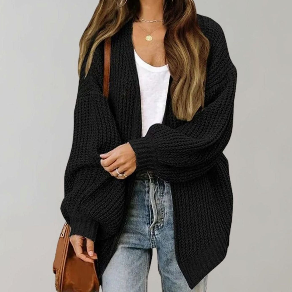 Women's Relaxed Fit Oversized Knit Open Front Cardigan Sweater - Black