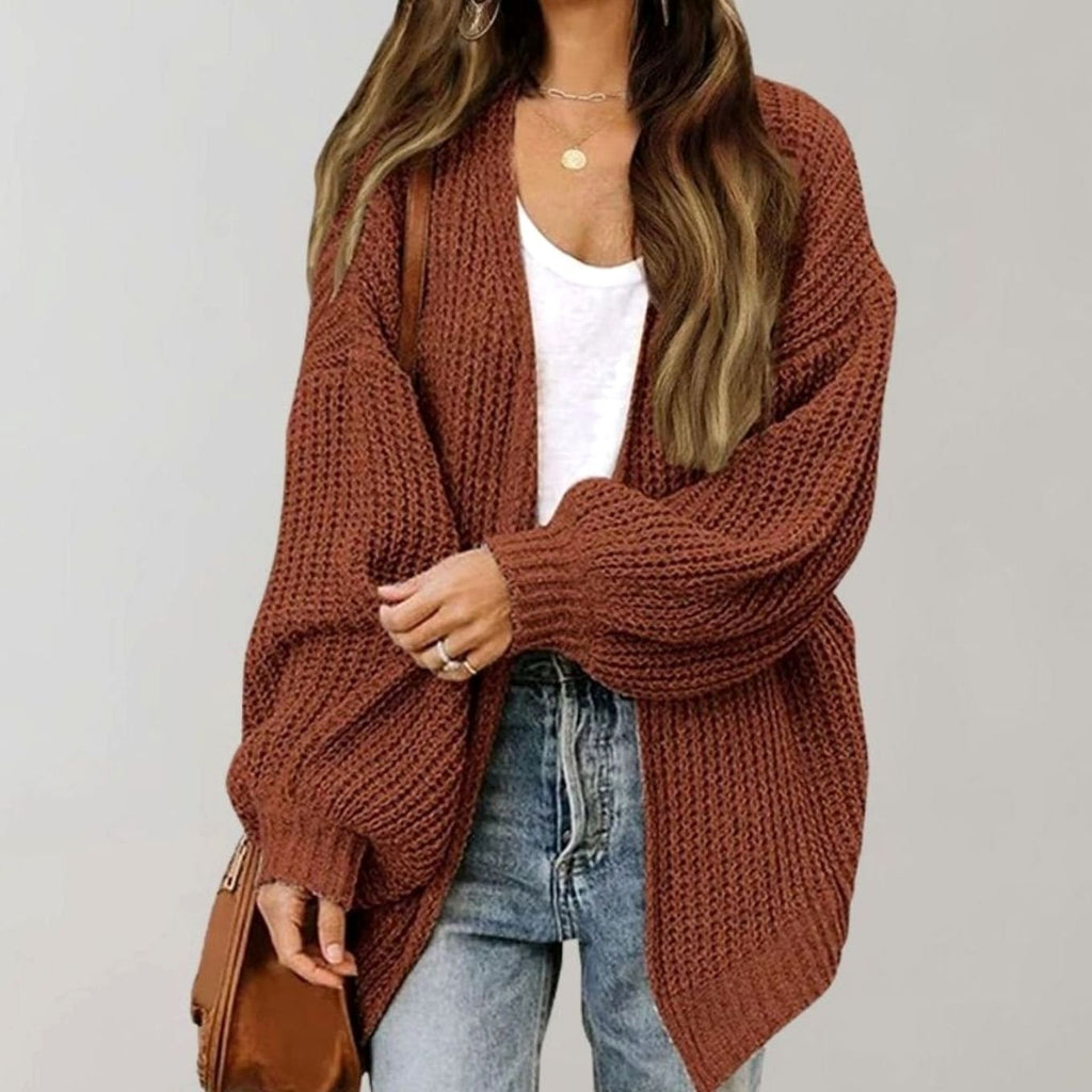 Women's Relaxed Fit Oversized Knit Open Front Cardigan Sweater - Coffee