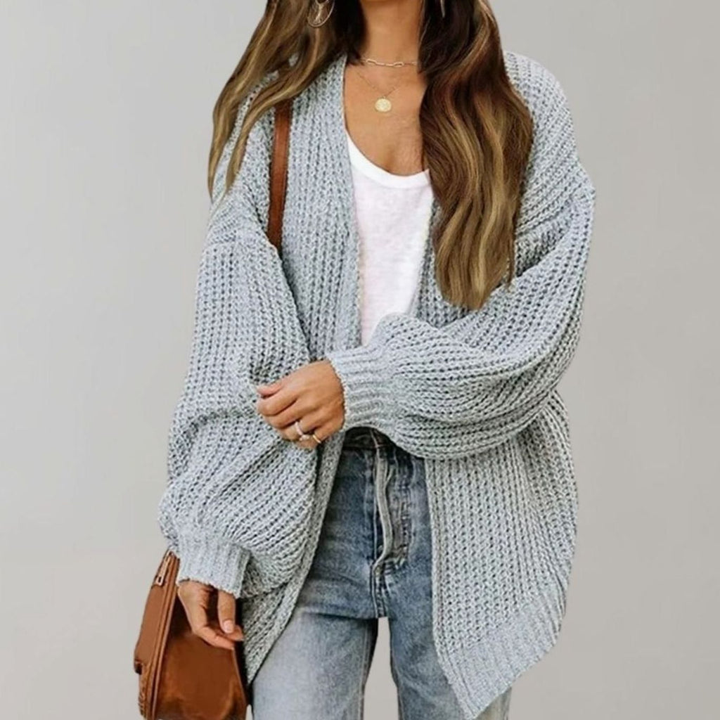 Women's Relaxed Fit Oversized Knit Open Front Cardigan Sweater - Grey