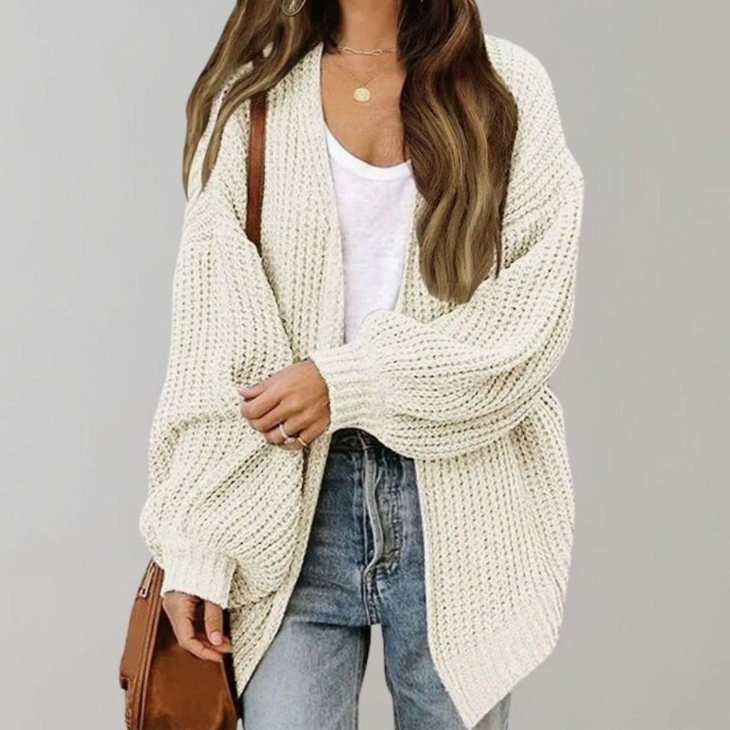 Women's Relaxed Fit Oversized Knit Open Front Cardigan Sweater - White