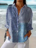 Women's Relaxed-Fit Patchwork Print Long-Sleeve Button-Up Blouse - Multicolour