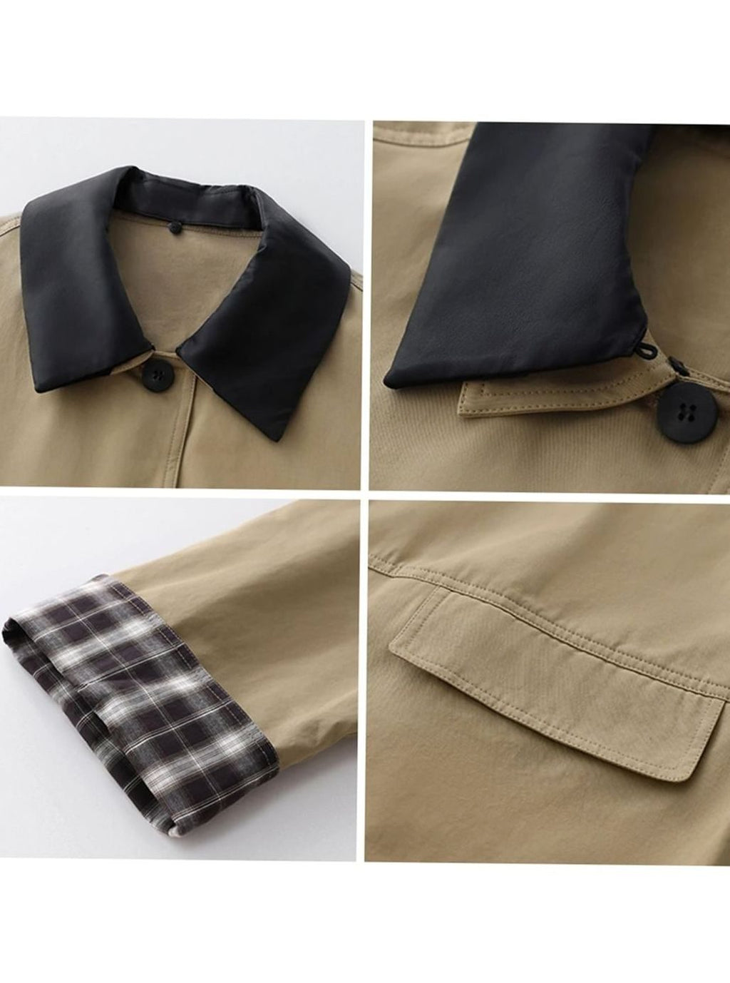 Women's Relaxed-Fit Plaid-Trim Button-Up Chore Jacket