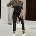 Women's Relaxed-Fit Quarter-Zip Printed Tracksuit Set - Black
