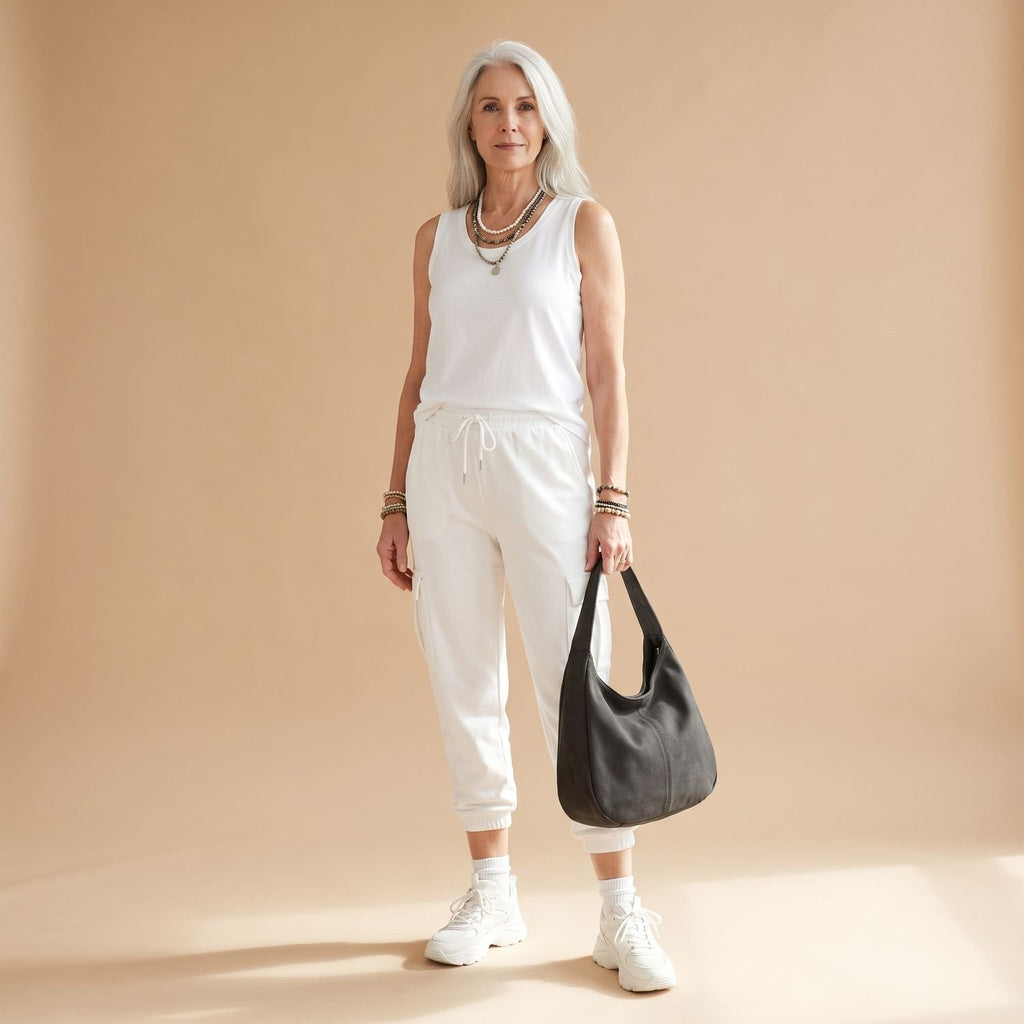 Women's Relaxed-Fit Sleeveless Cargo Pocket Two Piece Set - White