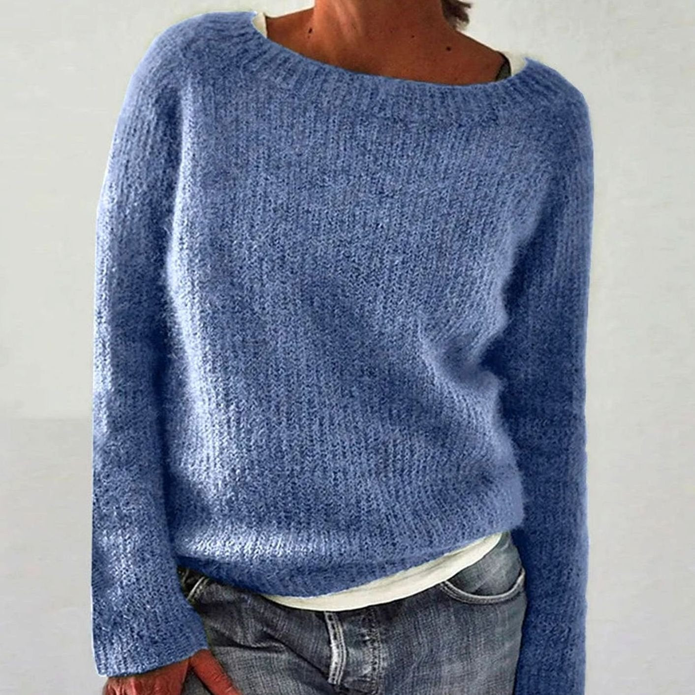 Women's Relaxed-Fit Soft Knit Pullover Sweater - Light Blue
