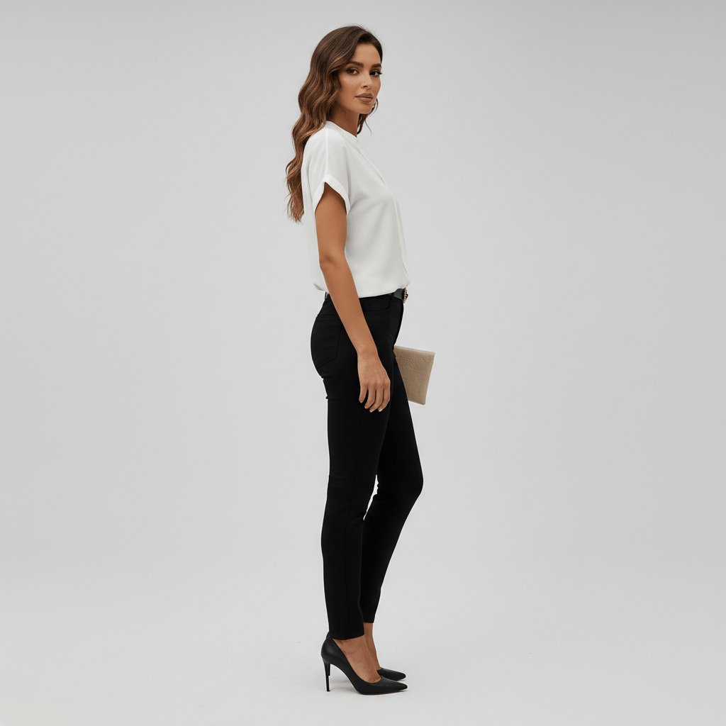Women's Relaxed-Fit V-Neck Rolled-Cuff Short-Sleeve Blouse