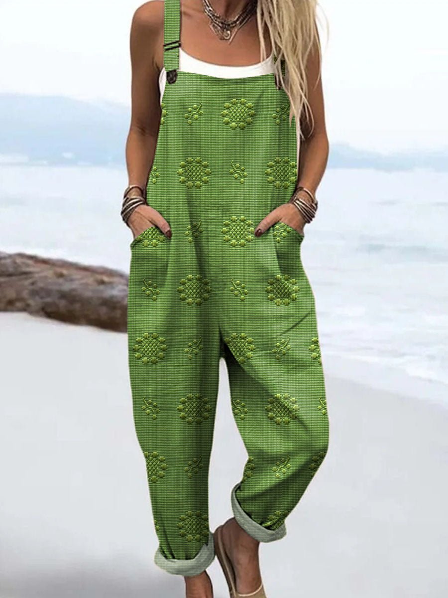 Women's Relaxed-Fit Wide-Leg Pattern Jumpsuit - Green