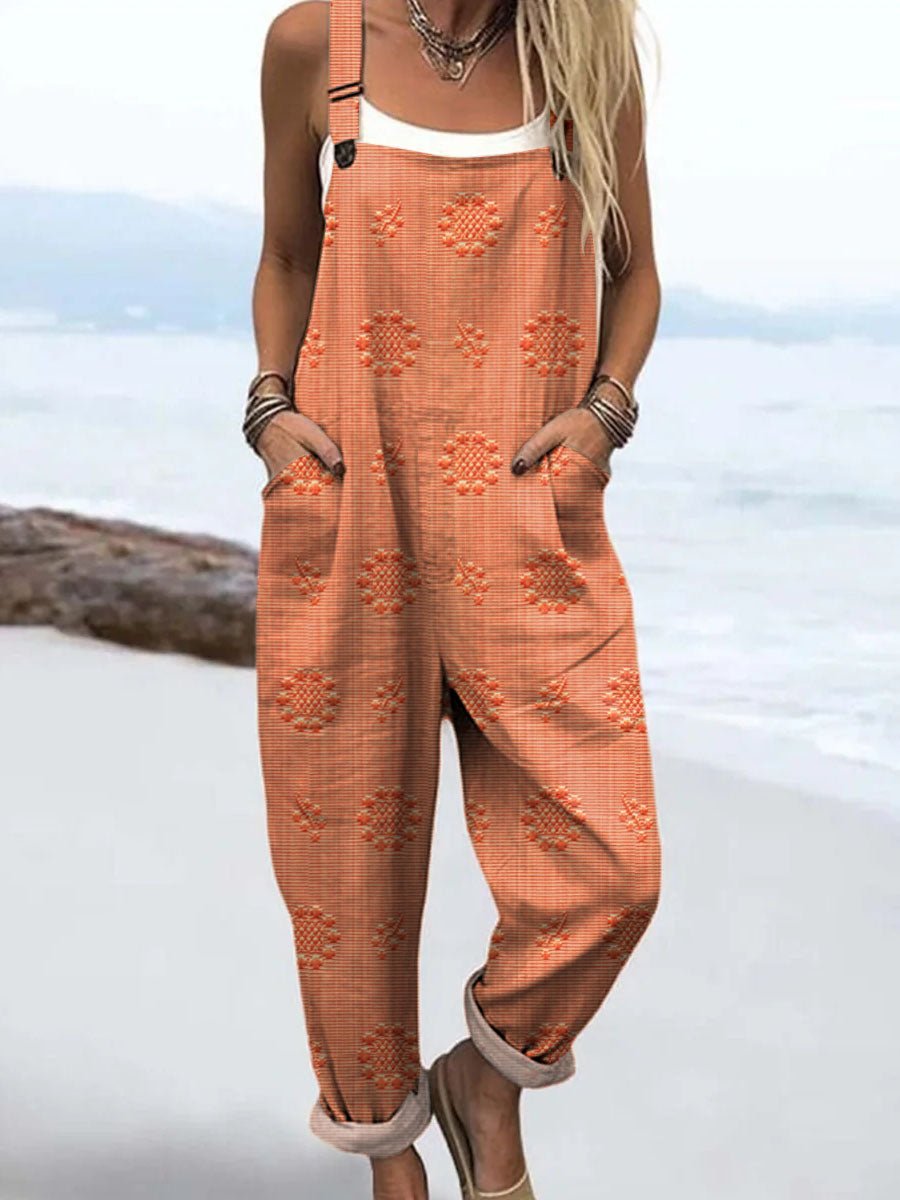 Women's Relaxed-Fit Wide-Leg Pattern Jumpsuit - Orange