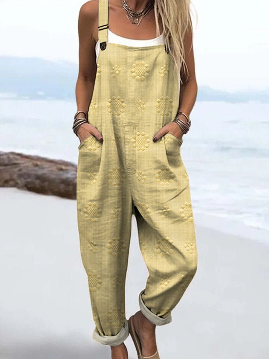 Women's Relaxed-Fit Wide-Leg Pattern Jumpsuit - LightYellow
