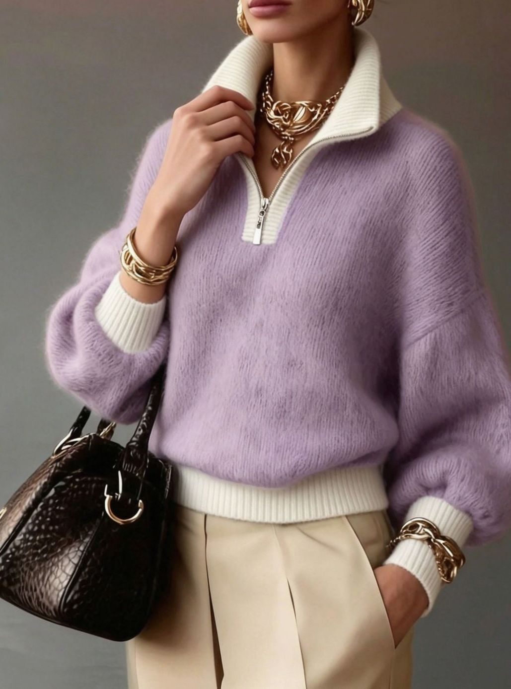 Women's Relaxed Half-Zip Knit Pullover Sweater