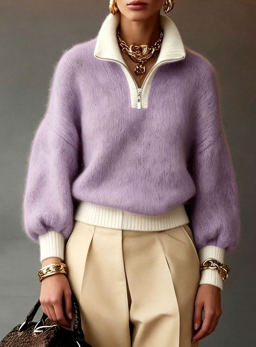 Women's Relaxed Half-Zip Knit Pullover Sweater