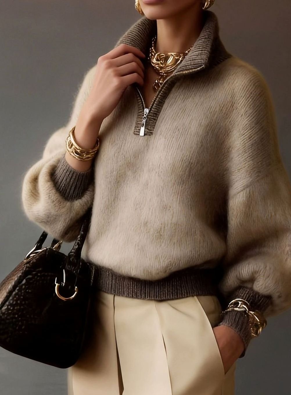 Women's Relaxed Half-Zip Knit Pullover Sweater