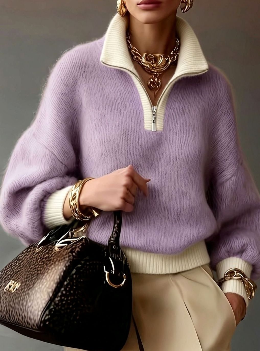 Women's Relaxed Half-Zip Knit Pullover Sweater