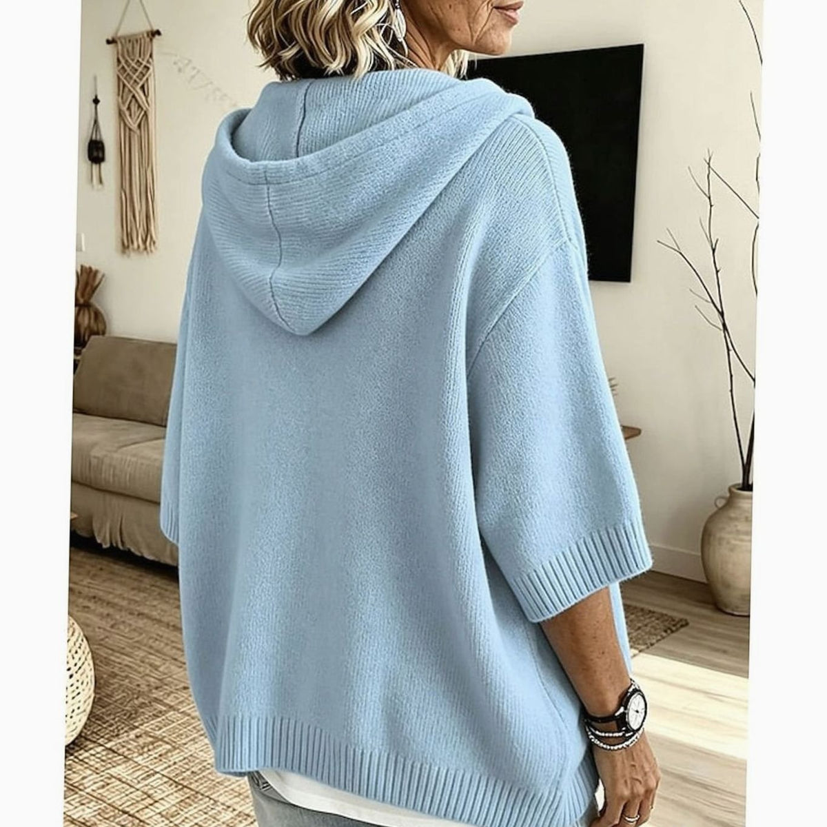 Women's Relaxed Hooded Button-Front Knit Sweater