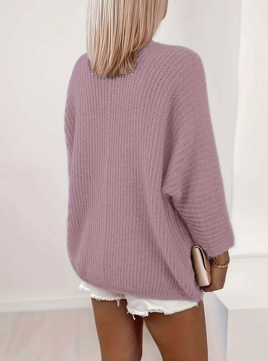 Women's Relaxed Open-Front Knit Cardigan, Lavender