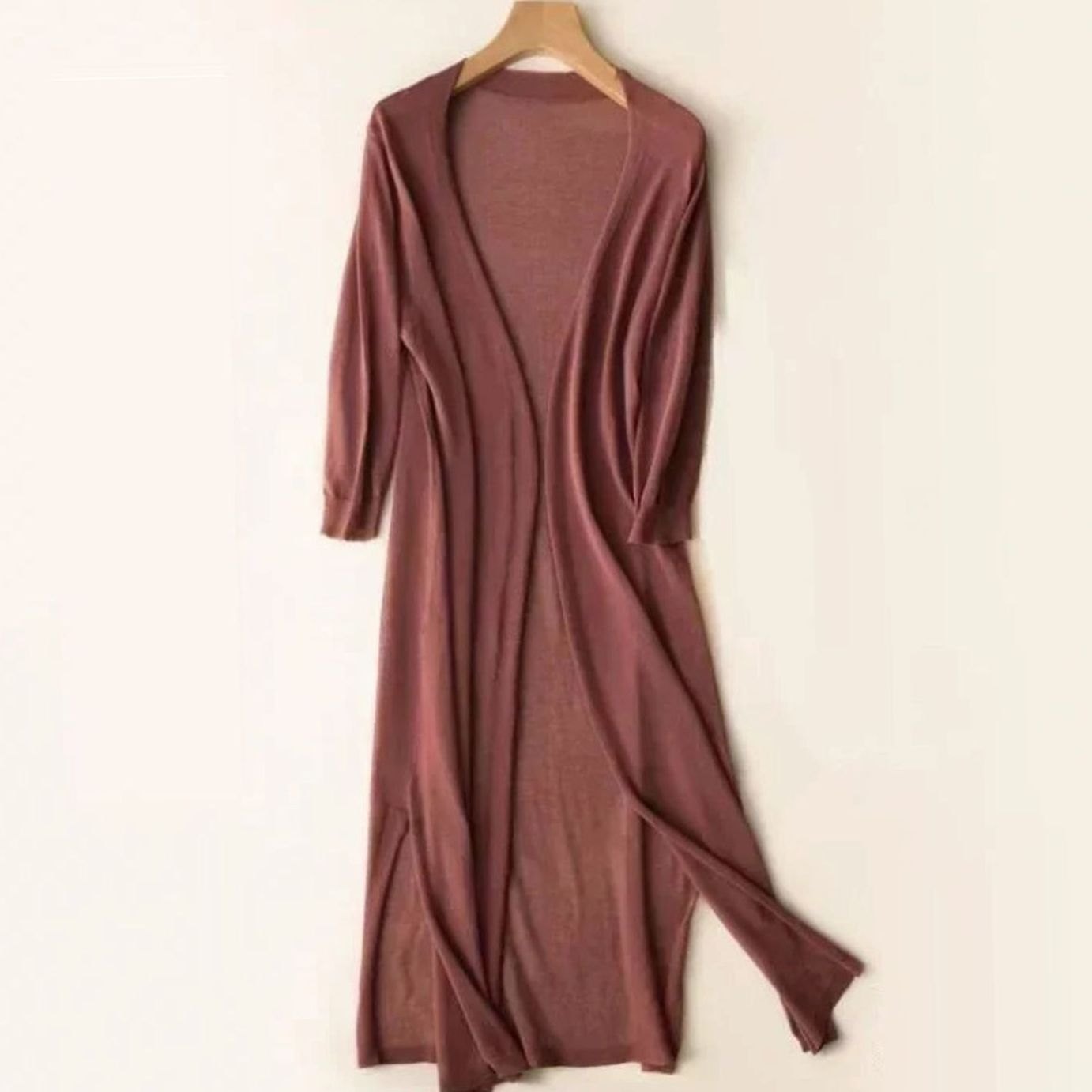 Women's Relaxed Open-Front Lightweight Knit Long Cardigan - Coffee
