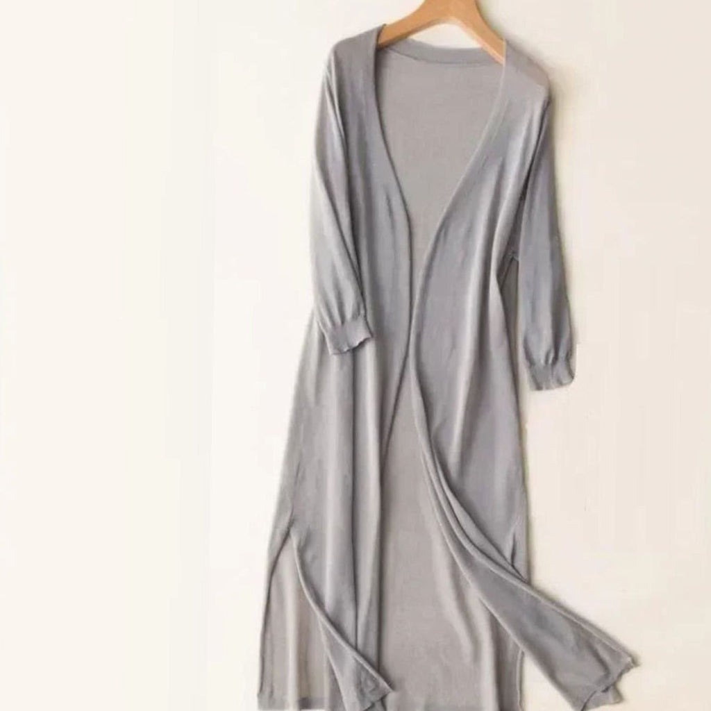 Women's Relaxed Open-Front Lightweight Knit Long Cardigan - Gray
