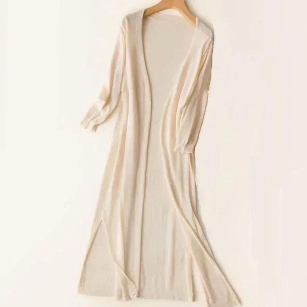 Women's Relaxed Open-Front Lightweight Knit Long Cardigan - Apricot