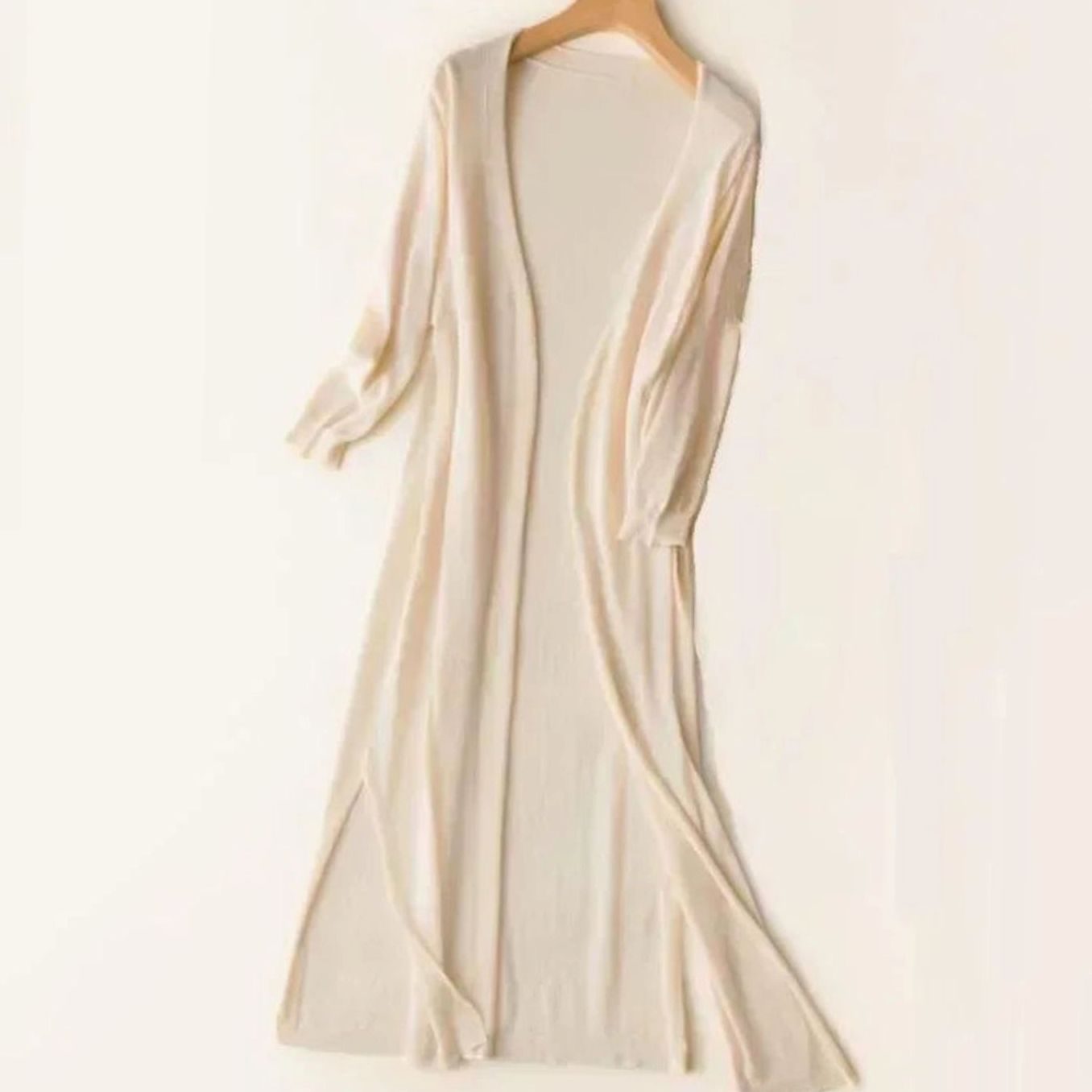 Women's Relaxed Open-Front Lightweight Knit Long Cardigan - Apricot