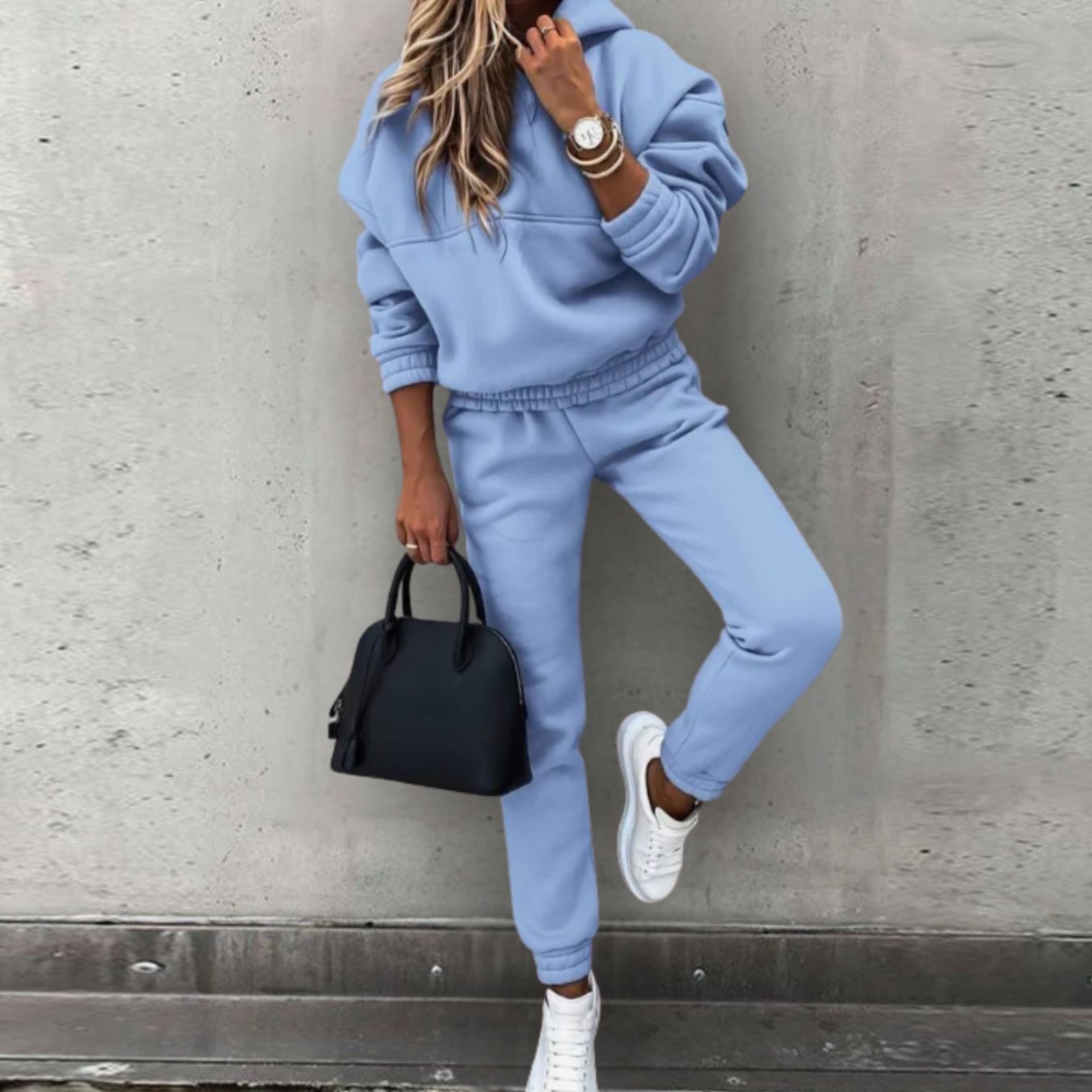 Women's Relaxed Stretch Fit Hoodie Jogger Matching Set - Blue