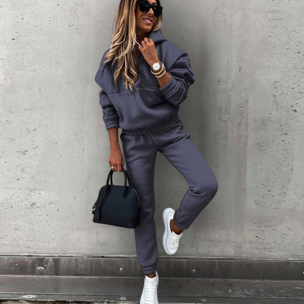 Women's Relaxed Stretch Fit Hoodie Jogger Matching Set - Dark Grey