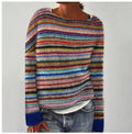 Women's Retro Multicolor Striped Relaxed-Fit Knit Sweater - Multicolor1