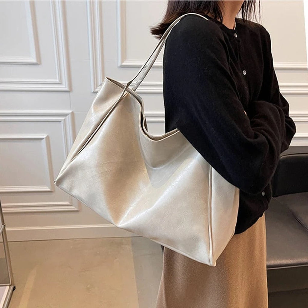 Women's Retro PU Leather Oversized Shoulder Tote Bag