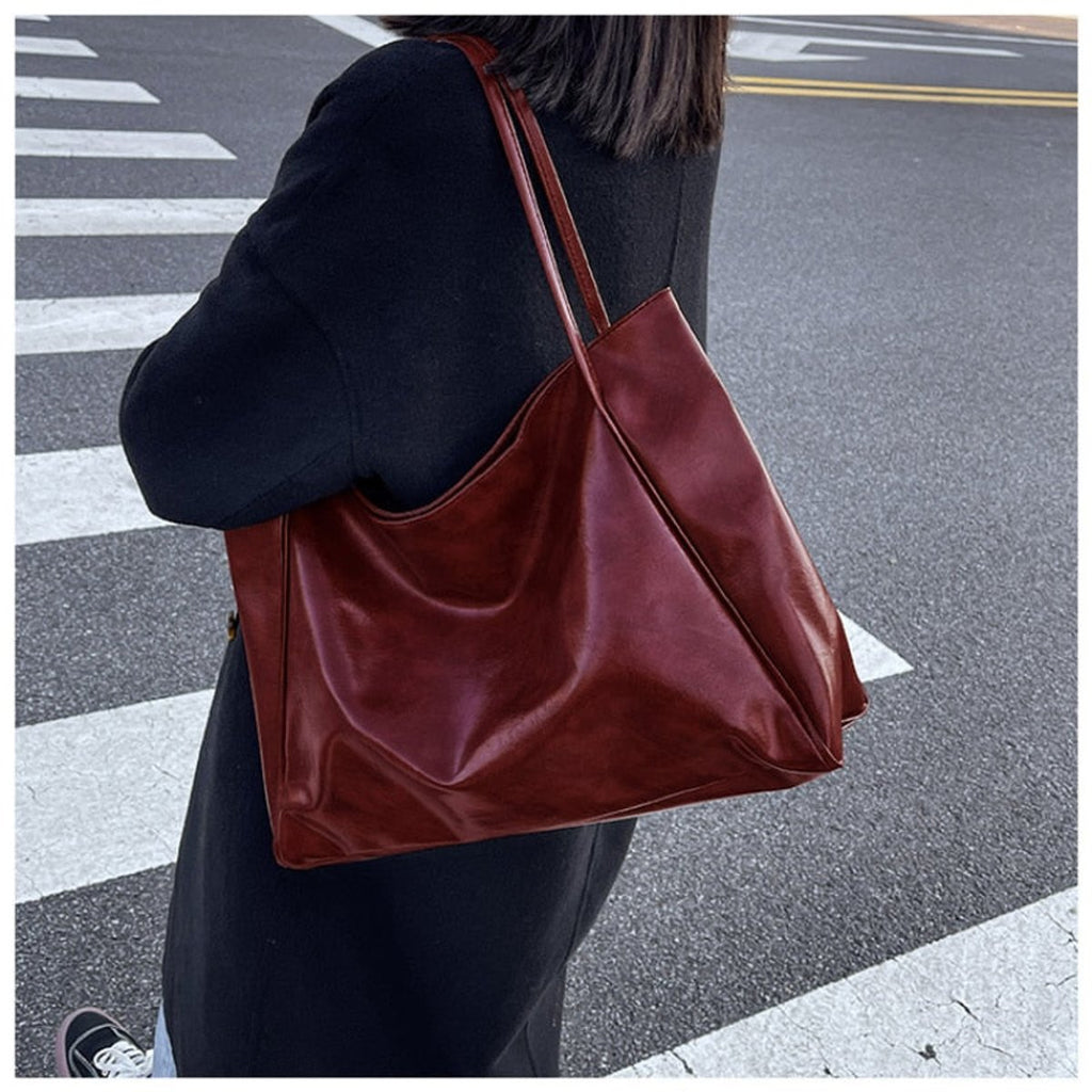 Women's Retro PU Leather Oversized Shoulder Tote Bag