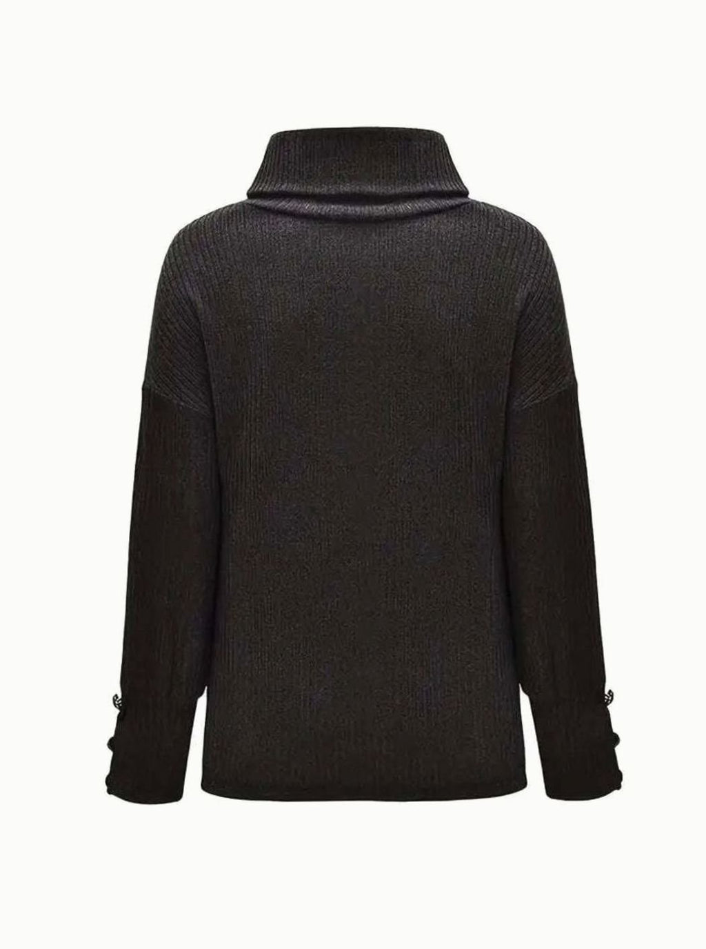 Women's Ribbed Cowl Neck Sweater Button-Cuff Knit Pullover
