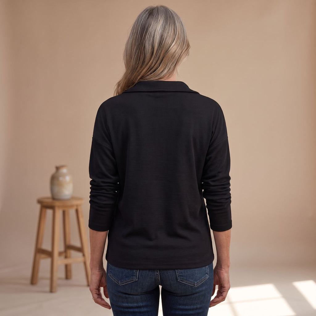 Women's Ribbed Half-Zip Pullover Sweater Long Sleeve