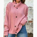 Women's Ribbed Knit Button-Front Stand-Collar Cardigan - Pink