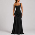 Women's Ruched Square-Neck Maxi Fall Wedding Guest Dresses - Black