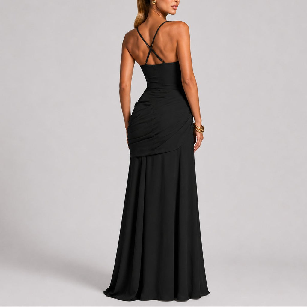 Women's Ruched Square-Neck Maxi Fall Wedding Guest Dresses