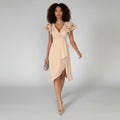 Women's Ruffle-Sleeve V-Neck Wrap Mother of the Bride Dress - Champagne Beige